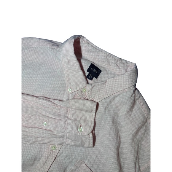 J.Crew Pink Checkered Button Down Long Sleeve Shirt Mens XXL Linen - Picture 1 of 5